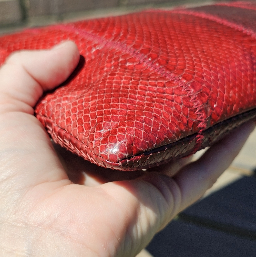 Vtg. Red phyton leather clutch purse - Picture 2 of 8